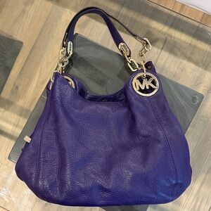 Michael Kors Deep Purple Shoulder Bag with Gold Accents